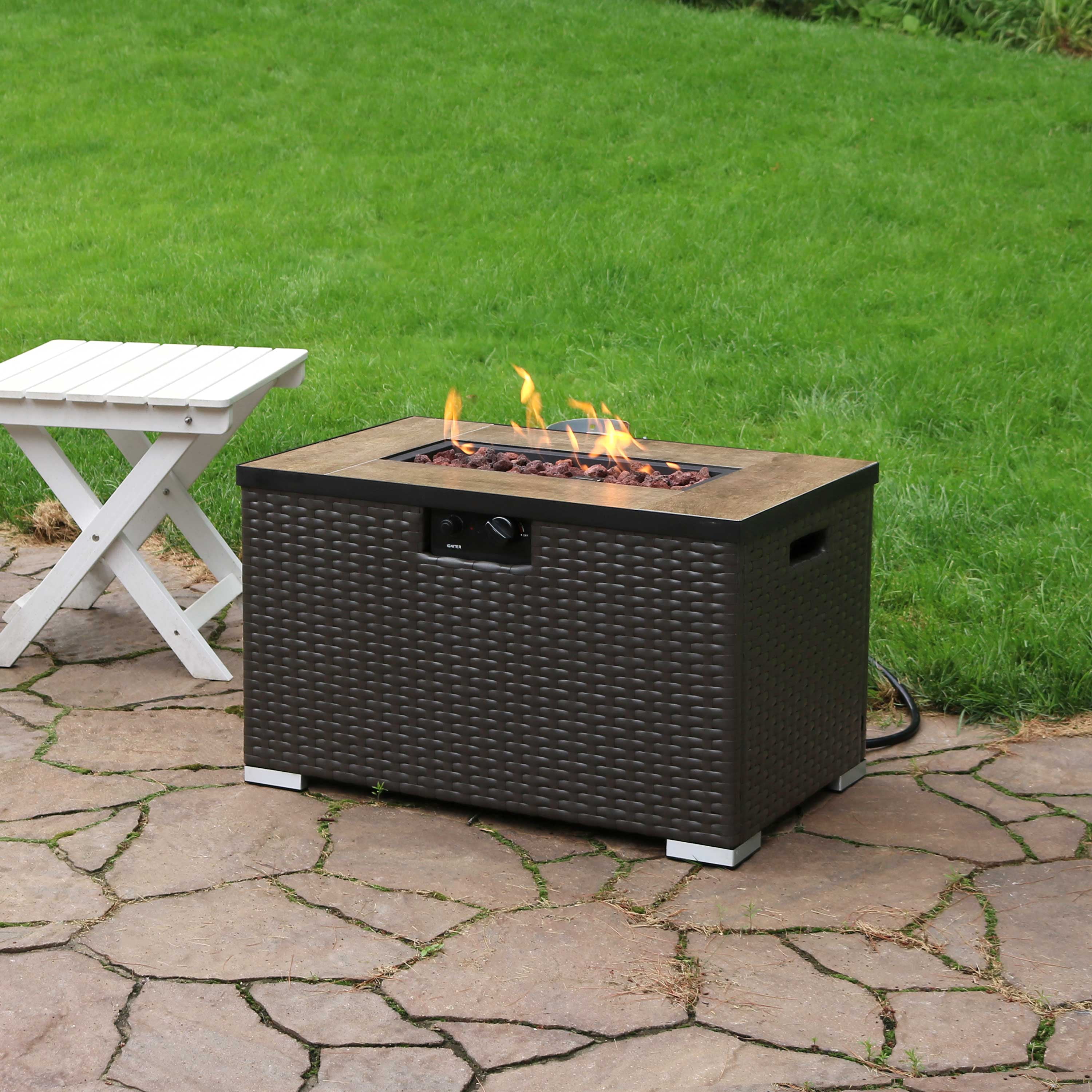 How can this propane fire pit entirely change your outdoor experience this fall: 50 000 BTU Gas Fire Pit Table Provides Spacious Warmth for Cool Nights